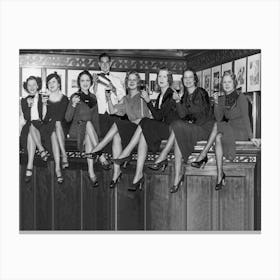 Women Sitting At Bar, Black and White Vintage Photo Canvas Print