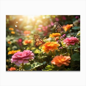 Butterfly In The Garden Paintings Art Print Canvas Print