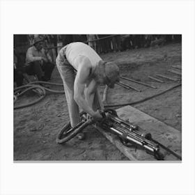 Miner Attaching Airhose To Power Drill Which He Will Use In Drilling Contest, Labor Day Celebration, Silverton Canvas Print