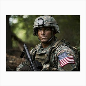 A Soldier Adorned In Patriotic Uniform Hued In His Nations Distinctive Colors Punctuated By A Med (6) Canvas Print