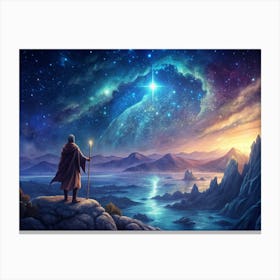 Man Gazing At Night Sky Canvas Print