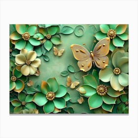 Green Flowers And Butterflies Canvas Print