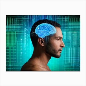 Abstract Portrait Of A Cyborg Man With A Human Profile Merging Into A Cubic Brain Showcasing The Co (5) Canvas Print