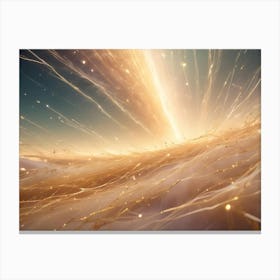 An Abstract Digital Art Piece Featuring A Burst Of Golden Lines And Light Against A Dark Background Canvas Print