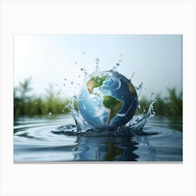 Planet Earth Splashing In Clean Water, Representing Water Conservation And Environmental Protection Canvas Print