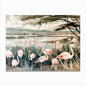 Pink Flamingoes Tropical Jungle Illustration 2 Canvas Print