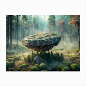 Mysterious Floating Rock In Misty Forest Canvas Print