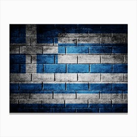 Greek Flag On Brick Wall Canvas Print