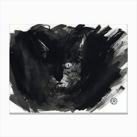 Gray Cat In Black Room - black and white dark cat animal ink watercolor eye Canvas Print