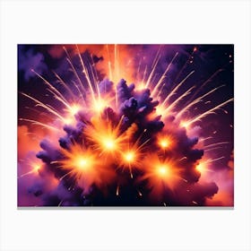 A Dramatic Image Of A Fiery Explosion With Purple Smoke Billowing Outwards Against A Dark Background Canvas Print