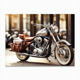 Motorcycle Parked On The Street Canvas Print