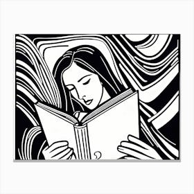 Just a girl who loves to read, Lion cut inspired Black and white Stylized portrait of a Woman reading a book, reading art, book worm, Reading girl, 195 Canvas Print