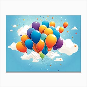 Balloons In The Sky, Colorful Balloons, balloons, simple art, balloons festival, vector art, digital art Canvas Print