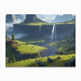 Mountain Landscape With A Waterfall Canvas Print