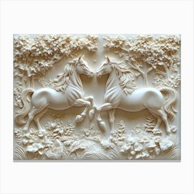 3d Relief Two Horse In Forest Art With Intricate Details And Elegant Design 1 Canvas Print