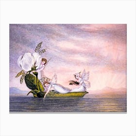 Amelia Jane Murrey "Fairies Floating Downstream in a Peapod" 1800s Victorian Fairies in HD Canvas Print