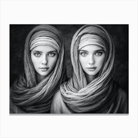 Black and white portrait of two women Canvas Print
