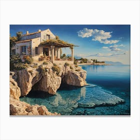 Oil painting of a Greek Tavern by the sea Canvas Print