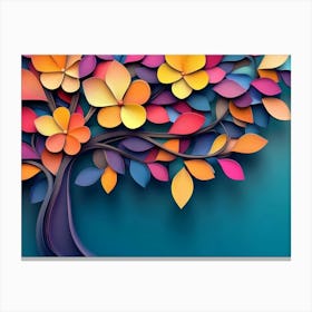 Abstract Colorful Background with Flowers Colorful Tree with Leaves Canvas Print