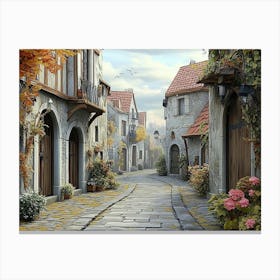 3d Image Old Town Street 2 Canvas Print