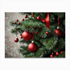 Christmas Tree With Red Ornaments Canvas Print