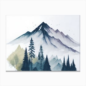 Mountain And Forest In Minimalist Watercolor Horizontal Composition 456 Canvas Print