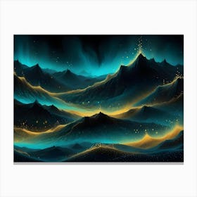 Abstract Digital Art Featuring A Night Sky With A Stylized Mountain Range And A Glowing Aurora Borealis Canvas Print