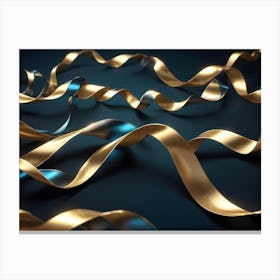 Abstract Composition Of Intertwining Gold And Blue Metallic Ribbons On A Dark Background, Creating A Luxurious And Festive Atmosphere Canvas Print