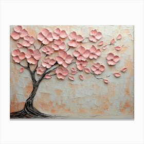 3d Pink Flowers And Tree On Textured Background Canvas Print