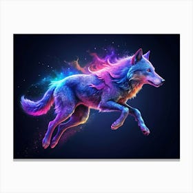 Ethereal Neon Wolf With Rainbow Wings Canvas Print