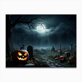 Art Landscape Pumpkin Holiday Design Halloween Fear Moon Skittish Green Grave Dark Scene (31) Canvas Print