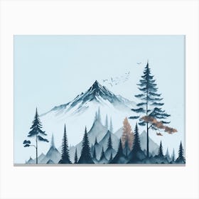 Mountain And Forest In Minimalist Watercolor Horizontal Composition 291 Canvas Print