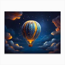 A Beautiful Old Blaoon Gliding Trough The Clouds Over The Ocean By Night - Color Painting Canvas Print