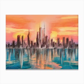 Cityscape At Sunset 1 Canvas Print