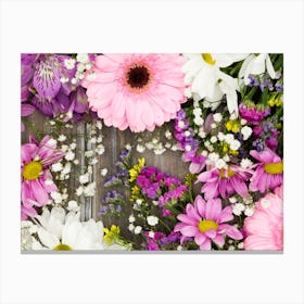 Flowers On A Wooden Background Canvas Print