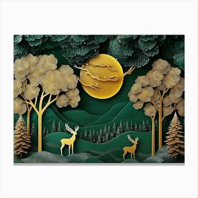 3d Forest in Dark Green and Golden Hues Canvas Print