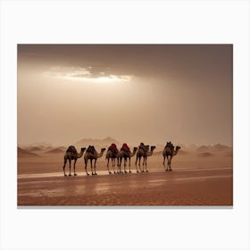 Desert and camels on a rainy day Canvas Print