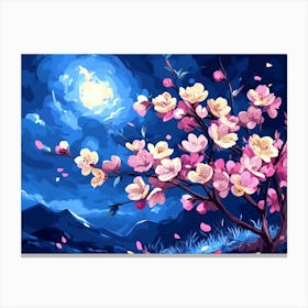 Cherry Blossoms At Night Canvas Print