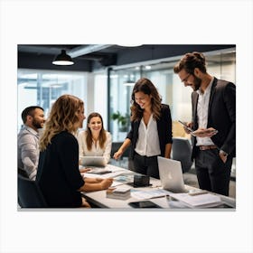 Energetic Team Of Adults Multi Cultural Melting Together In A Well Designed Modern Office Space B (6) Canvas Print