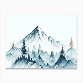 Mountain And Forest In Minimalist Watercolor Horizontal Composition 367 Canvas Print