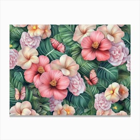 Floral Seamless Pattern with Tropical Flowers Canvas Print