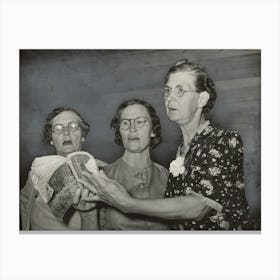 Three Women Singing From One Hymnal, Pie Town, New Mexico By Russell Lee Canvas Print