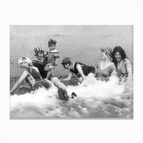 Group Of Women Playing In The Waves Canvas Print