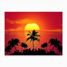 Sunset With Palm Trees Canvas Print