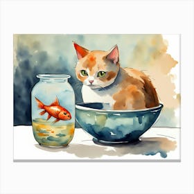 Cat And Goldfish Canvas Print