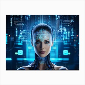 Abstract Cyber Concept Art Illustrating A Head With Neural Circuitry Resembling An Advanced Ai Syste (5) Canvas Print