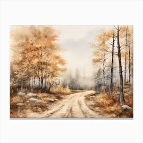 A Painting Of Country Road Through Woods In Autumn 26 Canvas Print