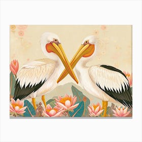 Floral Animal Illustration Pelican 4 Canvas Print