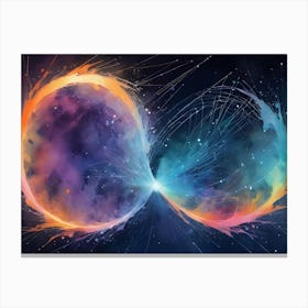 A Vibrant, Abstract Illustration Of Two Glowing Orbs Connected To Form An Infinity Symbol, Surrounded By Colorful Splashes And Lines, Representing Endless Possibilities And Interconnectedness Canvas Print