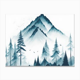 Mountain And Forest In Minimalist Watercolor Horizontal Composition 22 Canvas Print